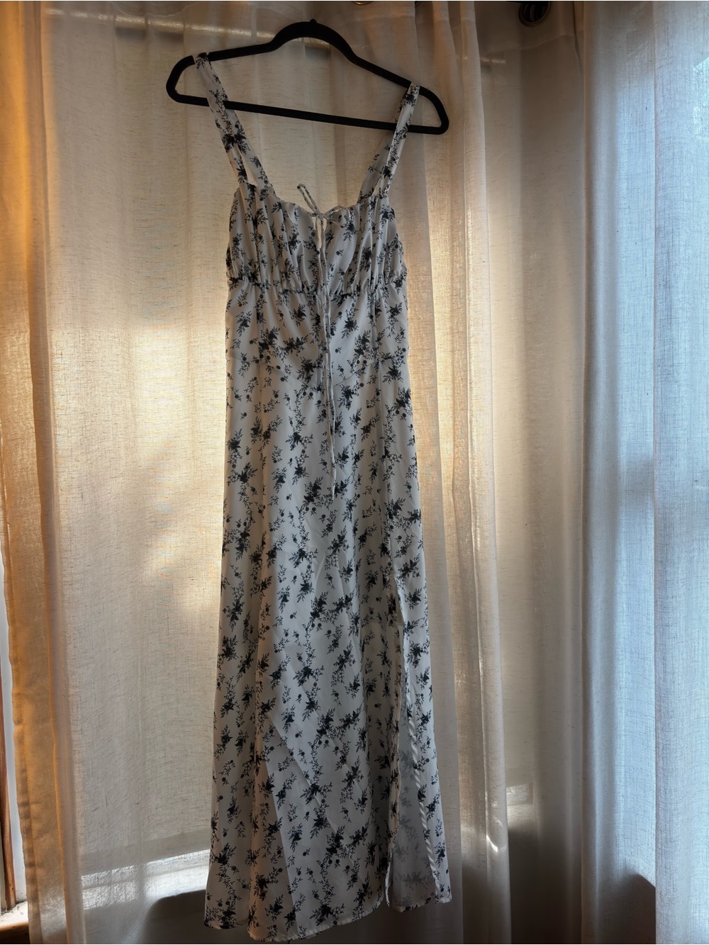 White Floral Print Midi Dress